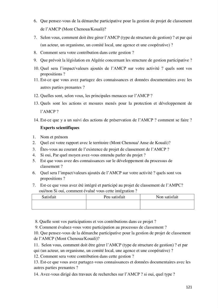 Les défis de gestion des aires marines et côtières protégées: cas d\'étude de Mont Chenoua/Anses de Kouali