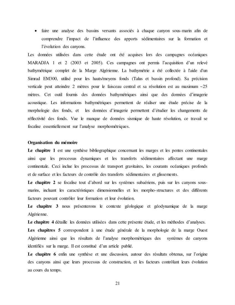 Evaluation géomorphologique de la marge continentale Ouest Algérienne (Oran - Ténés )