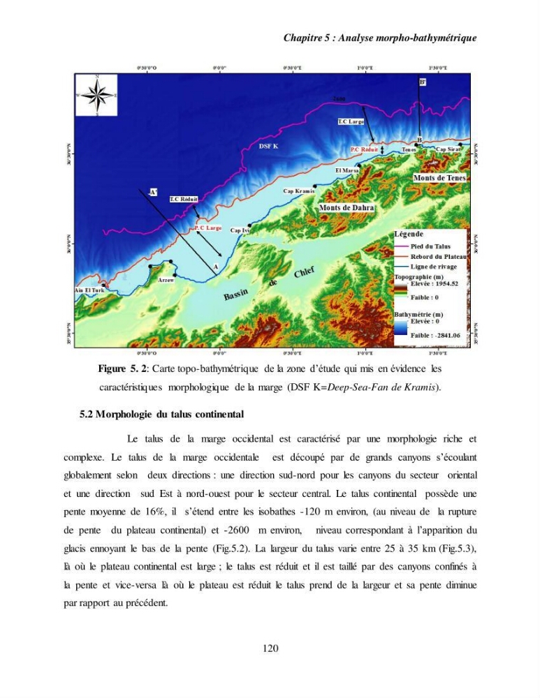 Evaluation géomorphologique de la marge continentale Ouest Algérienne (Oran - Ténés )