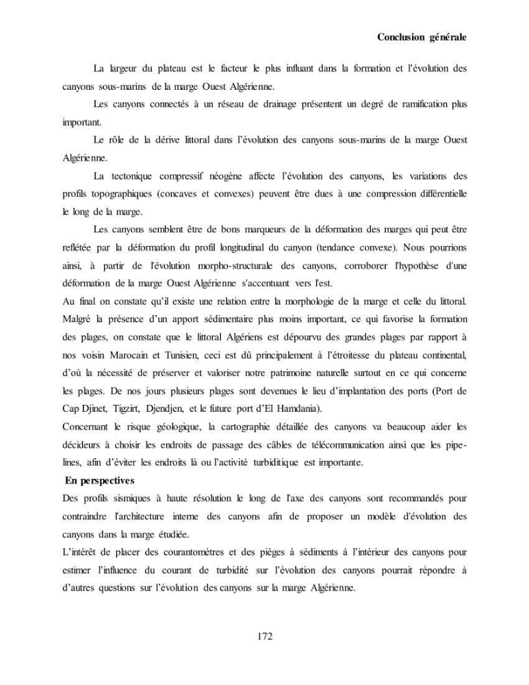 Evaluation géomorphologique de la marge continentale Ouest Algérienne (Oran - Ténés )