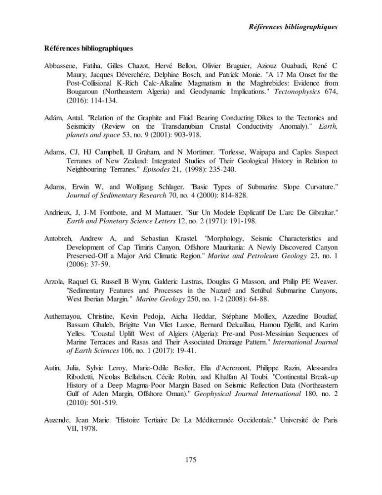 Evaluation géomorphologique de la marge continentale Ouest Algérienne (Oran - Ténés )