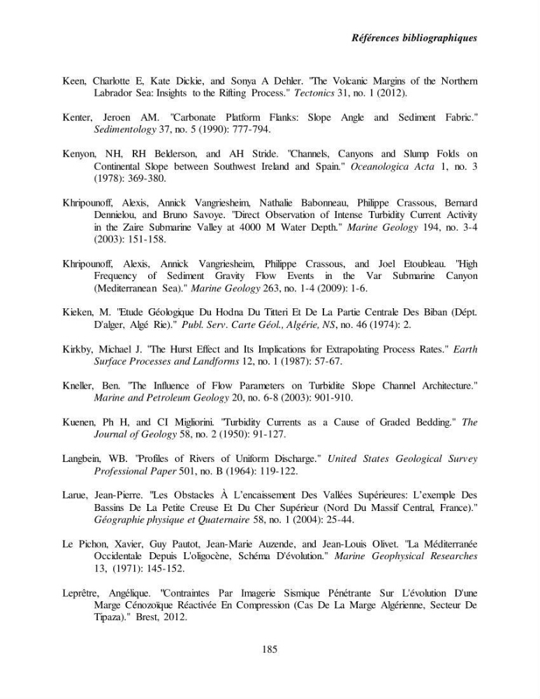 Evaluation géomorphologique de la marge continentale Ouest Algérienne (Oran - Ténés )