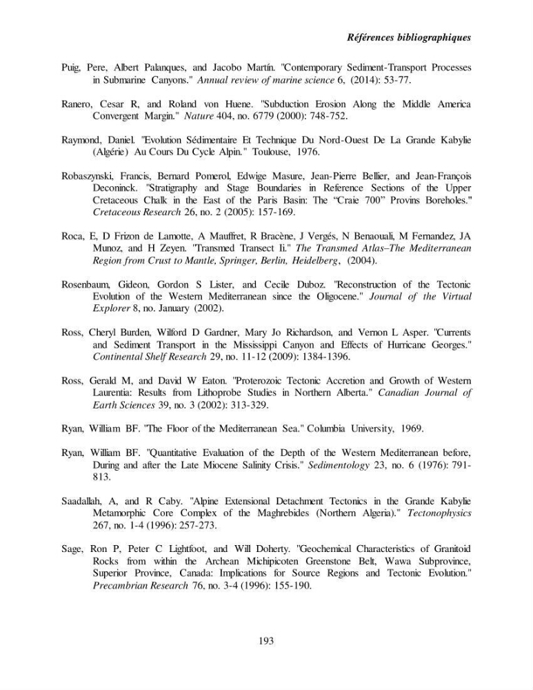 Evaluation géomorphologique de la marge continentale Ouest Algérienne (Oran - Ténés )