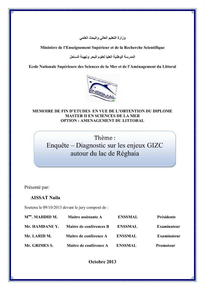 Enquête - diagnostic sur les enjeux GIZC autour du lac de Réghaia