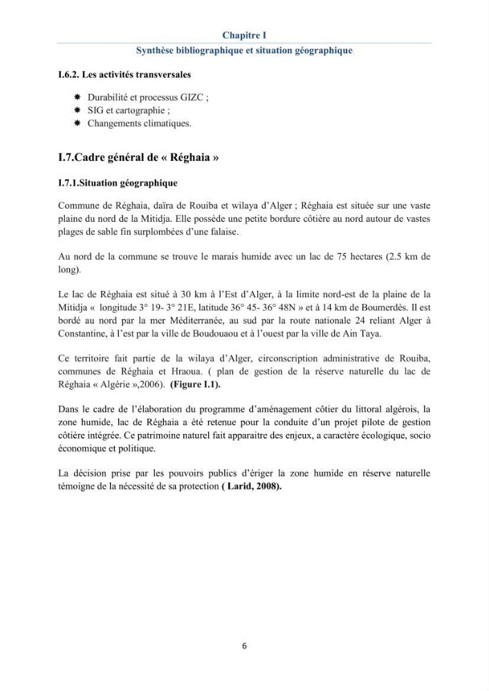 Enquête - diagnostic sur les enjeux GIZC autour du lac de Réghaia