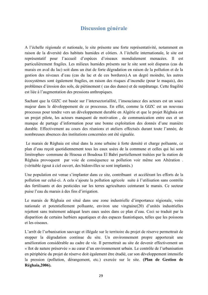 Enquête - diagnostic sur les enjeux GIZC autour du lac de Réghaia