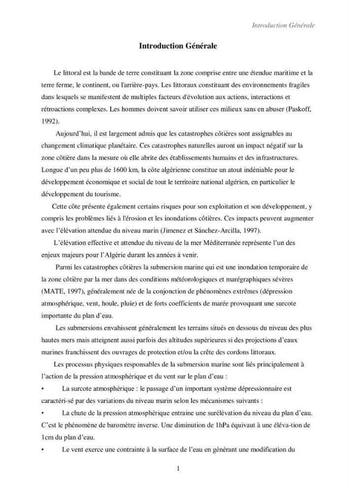 Etude de la vulnérabilité de la région de Bou-Ismail: recours à la modélisation pour l\'étude de la submersion marine
