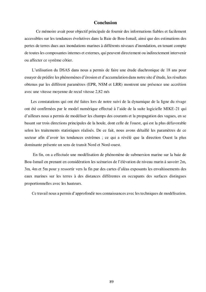 Etude de la vulnérabilité de la région de Bou-Ismail: recours à la modélisation pour l\'étude de la submersion marine