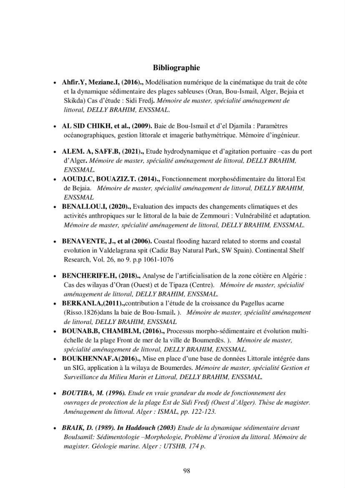 Etude de la vulnérabilité de la région de Bou-Ismail: recours à la modélisation pour l\'étude de la submersion marine