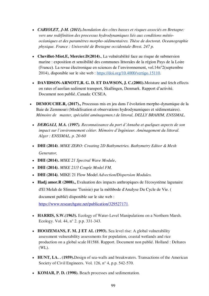 Etude de la vulnérabilité de la région de Bou-Ismail: recours à la modélisation pour l\'étude de la submersion marine