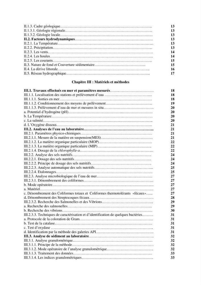 Diagnostic et paramètre environnementaux du littoral ouest de Sidi Fredj
