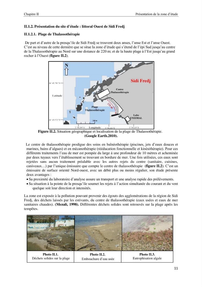 Diagnostic et paramètre environnementaux du littoral ouest de Sidi Fredj