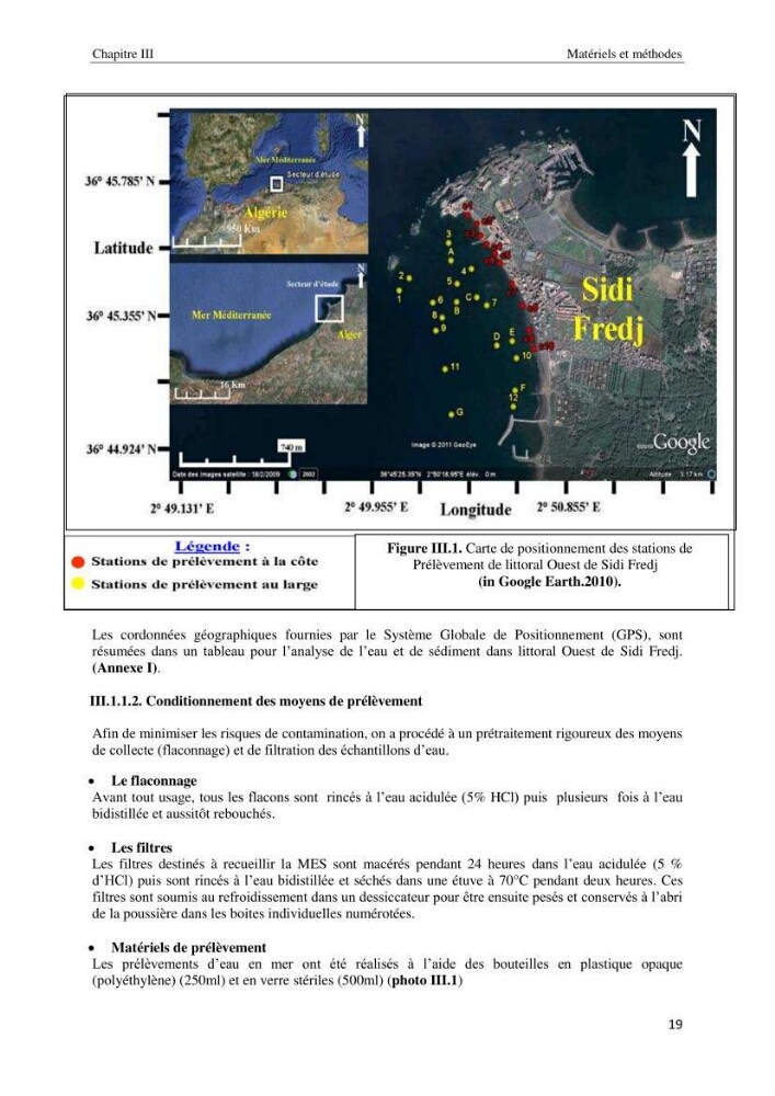 Diagnostic et paramètre environnementaux du littoral ouest de Sidi Fredj