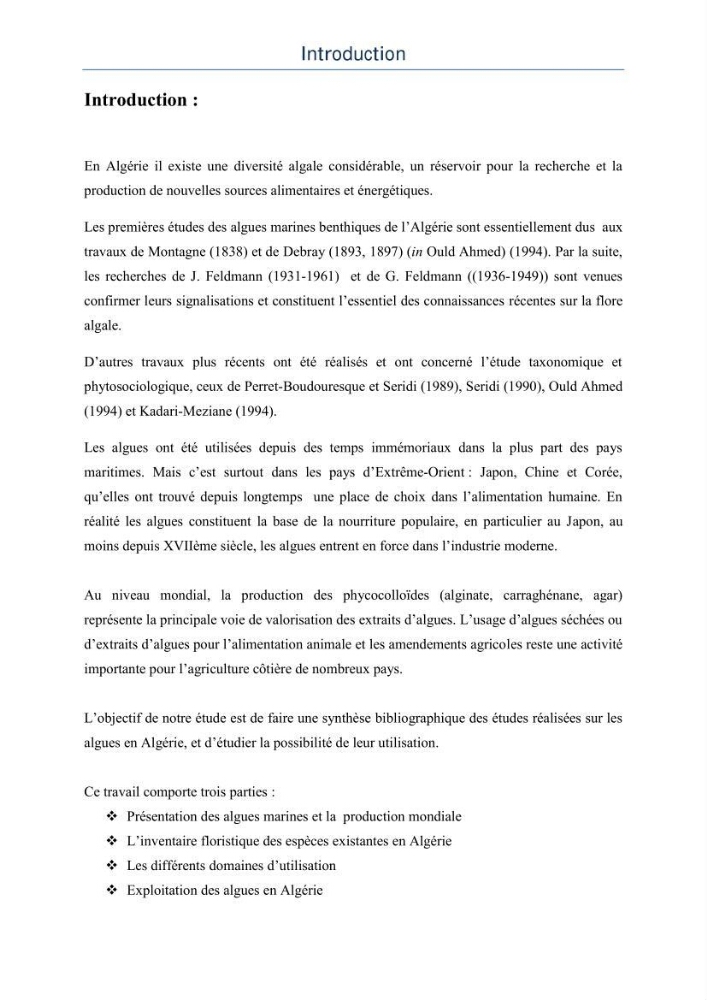 Etat des connaissances et possibilité d\'exploitation des macro-algues en Algerie
