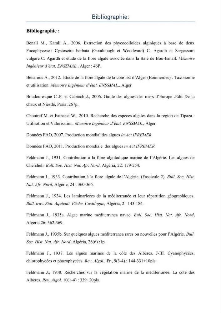 Etat des connaissances et possibilité d\'exploitation des macro-algues en Algerie
