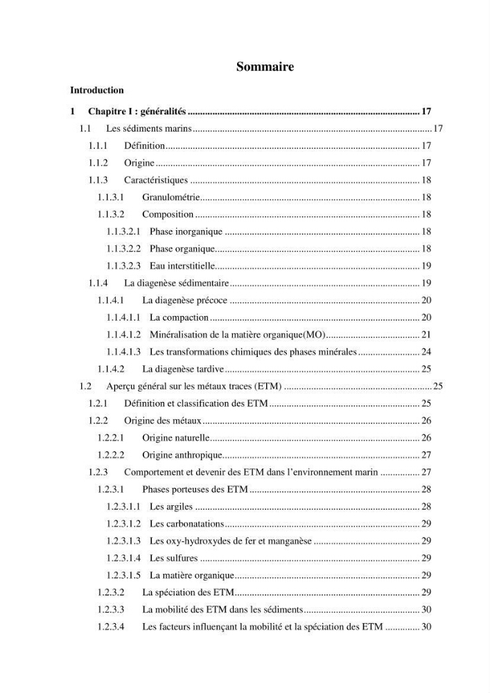 Etude des métaux traces dans les sédiments à l’embouchure métaux traces dans les sédiments à l’embouchure: