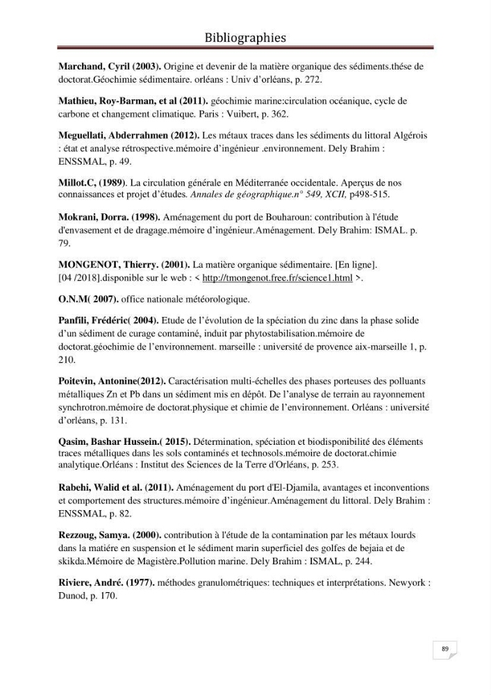 Etude des métaux traces dans les sédiments à l’embouchure métaux traces dans les sédiments à l’embouchure:
