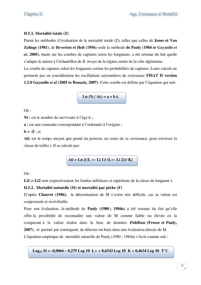 Impact de la variation du taux de mortalité totale (Z) sur l\'estimation de la biomasse exploitable de la bogue Boops boops (Linné, 1758) de la région centre de la côte algérienne