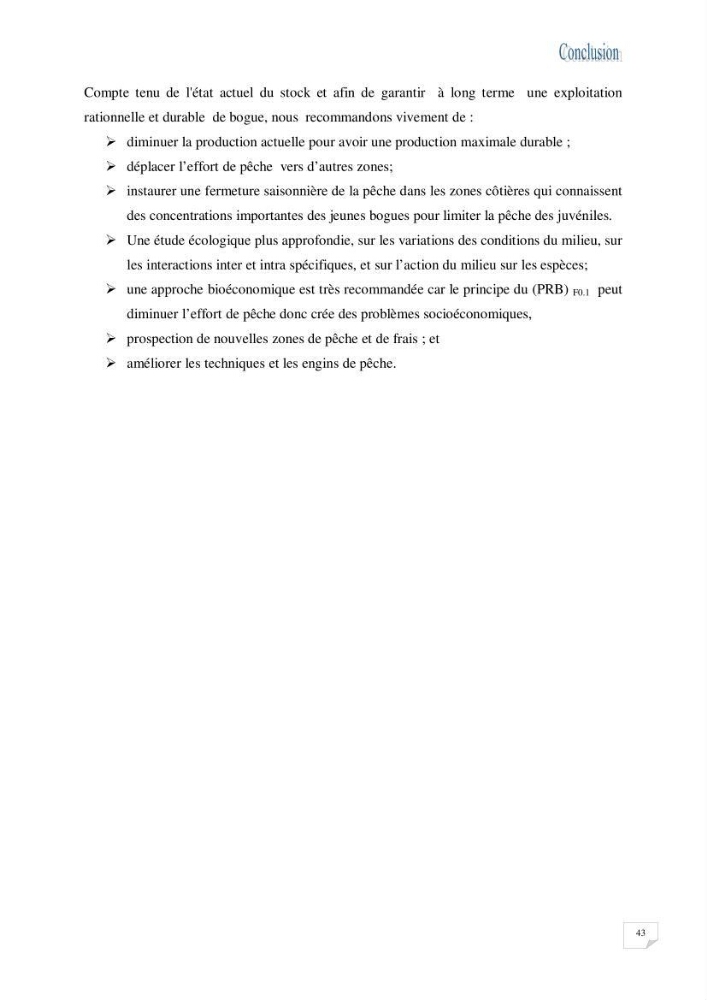 Impact de la variation du taux de mortalité totale (Z) sur l\'estimation de la biomasse exploitable de la bogue Boops boops (Linné, 1758) de la région centre de la côte algérienne