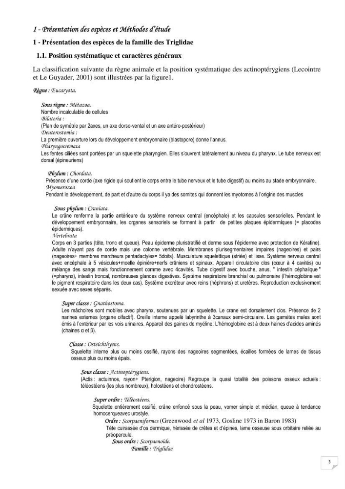 Contribution à la systématique des Triglidae (Osteichthyens, Scrpaeniformes) du bassin Algérien: