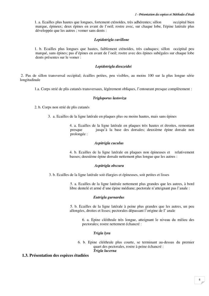 Contribution à la systématique des Triglidae (Osteichthyens, Scrpaeniformes) du bassin Algérien: