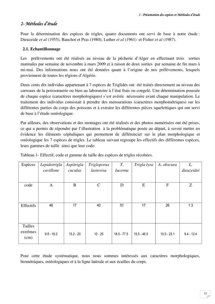 Contribution à la systématique des Triglidae (Osteichthyens, Scrpaeniformes) du bassin Algérien: