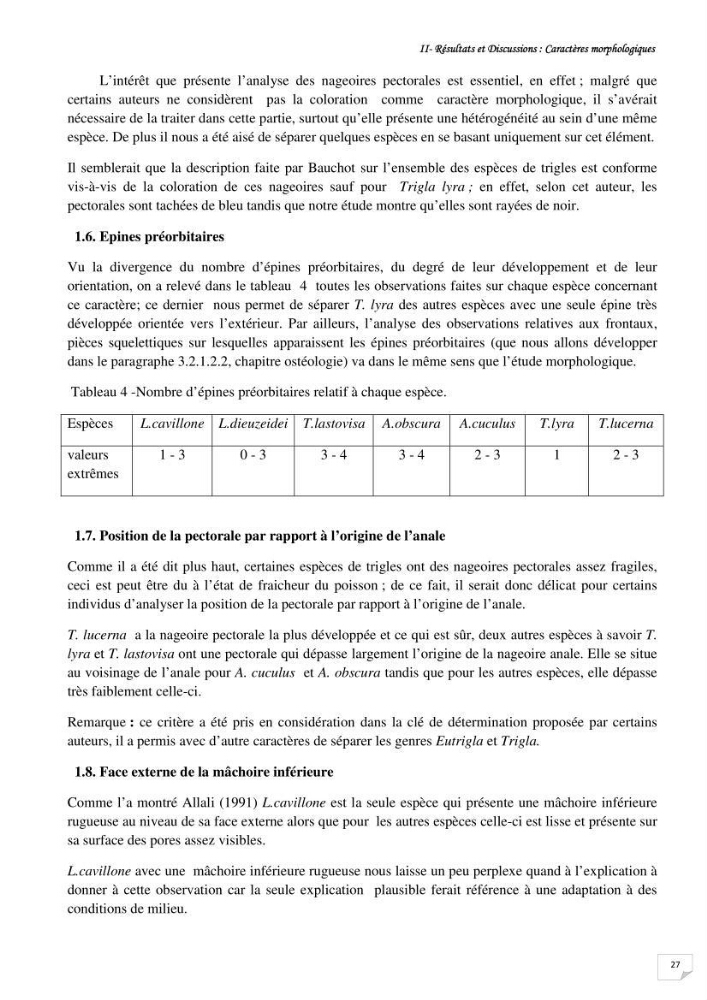 Contribution à la systématique des Triglidae (Osteichthyens, Scrpaeniformes) du bassin Algérien: