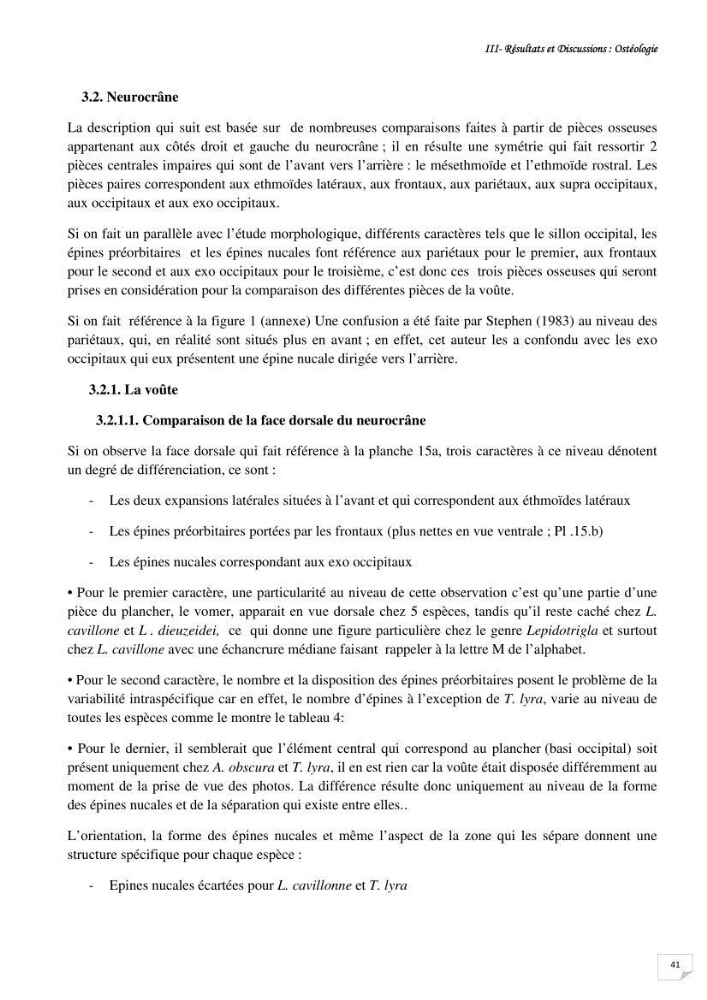 Contribution à la systématique des Triglidae (Osteichthyens, Scrpaeniformes) du bassin Algérien: