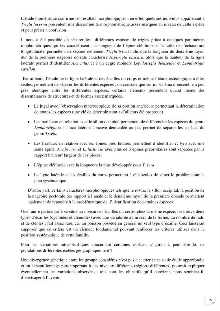 Contribution à la systématique des Triglidae (Osteichthyens, Scrpaeniformes) du bassin Algérien: