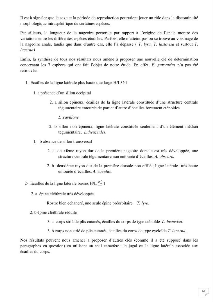 Contribution à la systématique des Triglidae (Osteichthyens, Scrpaeniformes) du bassin Algérien: