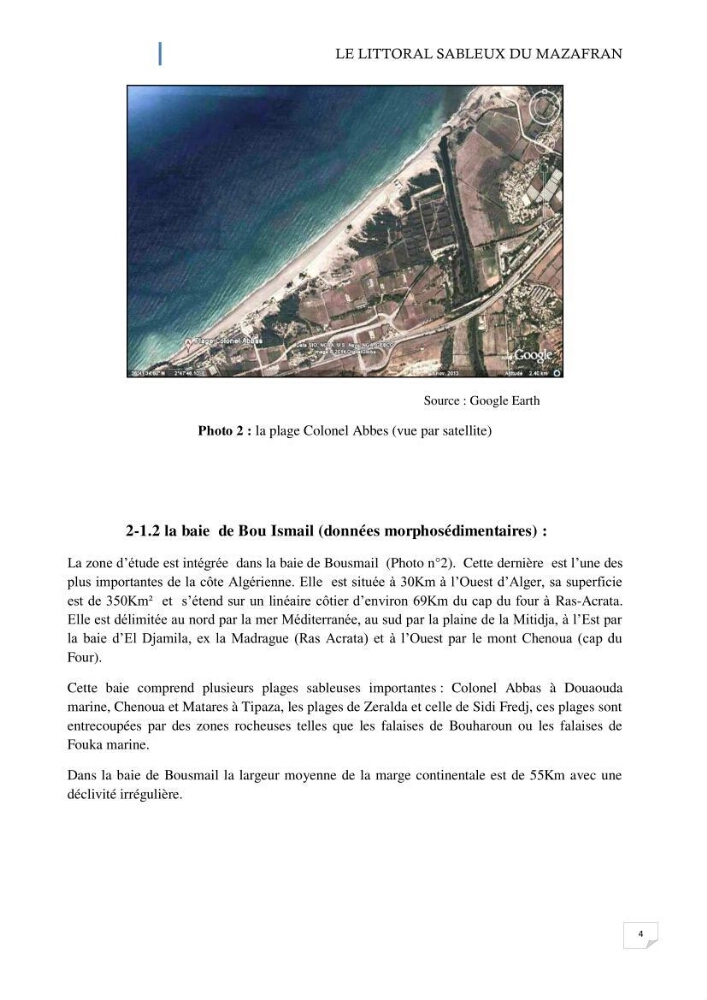 L\'ensemble dune-plage dans l\'Ouest du Mazafran : approche de sa gestion intégrée par la qualité du site