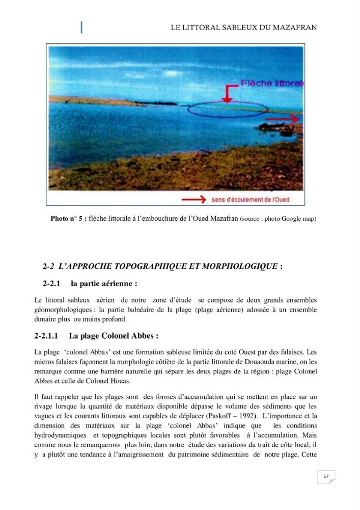 L\'ensemble dune-plage dans l\'Ouest du Mazafran : approche de sa gestion intégrée par la qualité du site