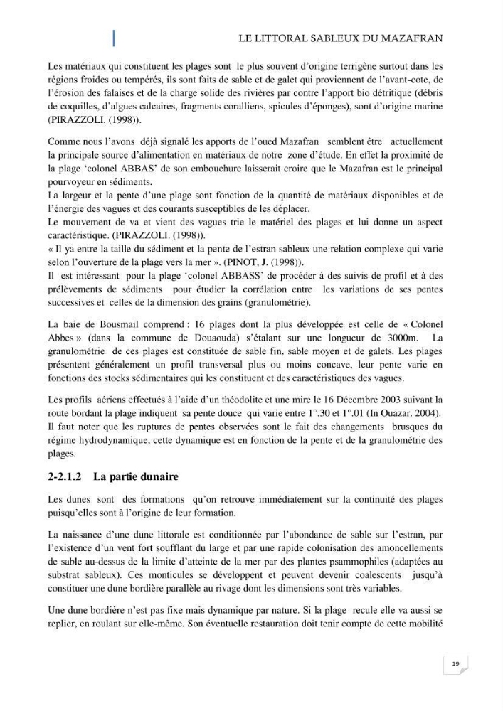 L\'ensemble dune-plage dans l\'Ouest du Mazafran : approche de sa gestion intégrée par la qualité du site
