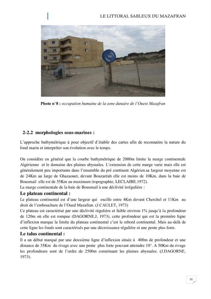 L\'ensemble dune-plage dans l\'Ouest du Mazafran : approche de sa gestion intégrée par la qualité du site