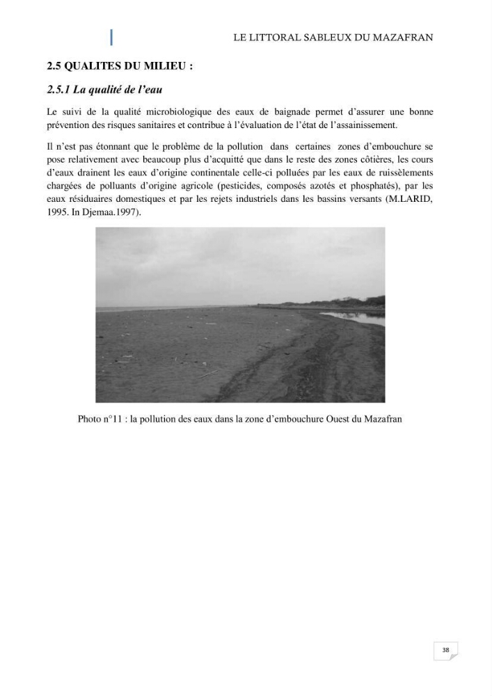 L\'ensemble dune-plage dans l\'Ouest du Mazafran : approche de sa gestion intégrée par la qualité du site