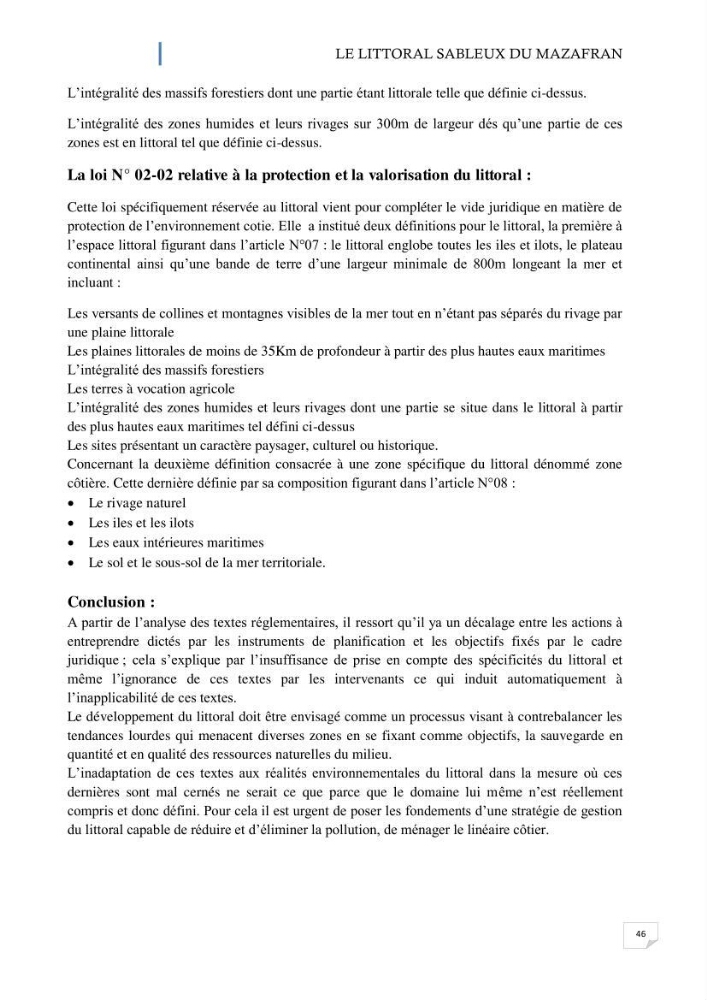 L\'ensemble dune-plage dans l\'Ouest du Mazafran : approche de sa gestion intégrée par la qualité du site