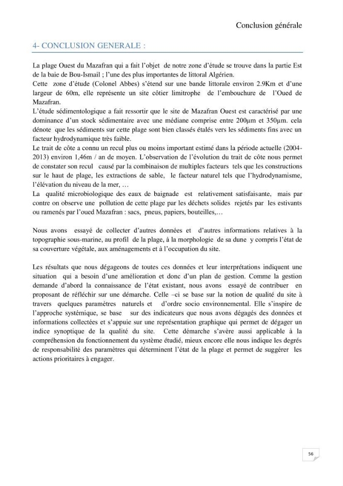 L\'ensemble dune-plage dans l\'Ouest du Mazafran : approche de sa gestion intégrée par la qualité du site