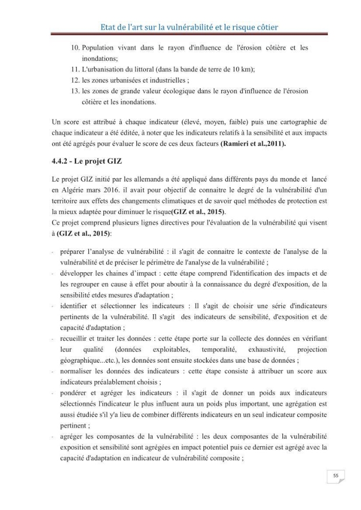 Indice de vulnérabilité et de risque côtier pour l\'évaluation du risque d\'érosin et de submerstion dans le littoral centre Algérien (cas de la baie de Bouismal )