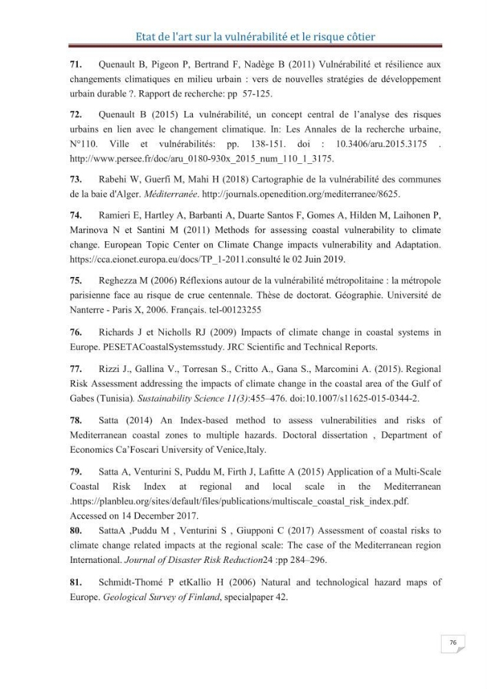 Indice de vulnérabilité et de risque côtier pour l\'évaluation du risque d\'érosin et de submerstion dans le littoral centre Algérien (cas de la baie de Bouismal )