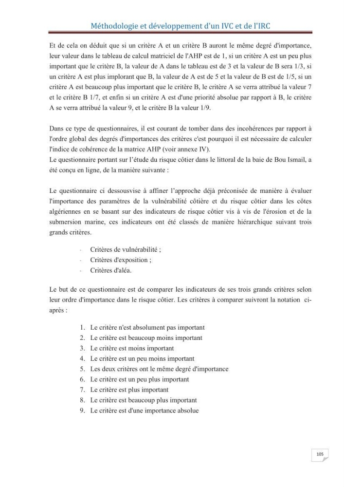 Indice de vulnérabilité et de risque côtier pour l\'évaluation du risque d\'érosin et de submerstion dans le littoral centre Algérien (cas de la baie de Bouismal )