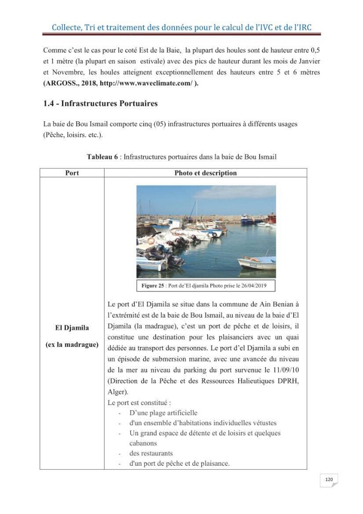 Indice de vulnérabilité et de risque côtier pour l\'évaluation du risque d\'érosin et de submerstion dans le littoral centre Algérien (cas de la baie de Bouismal )