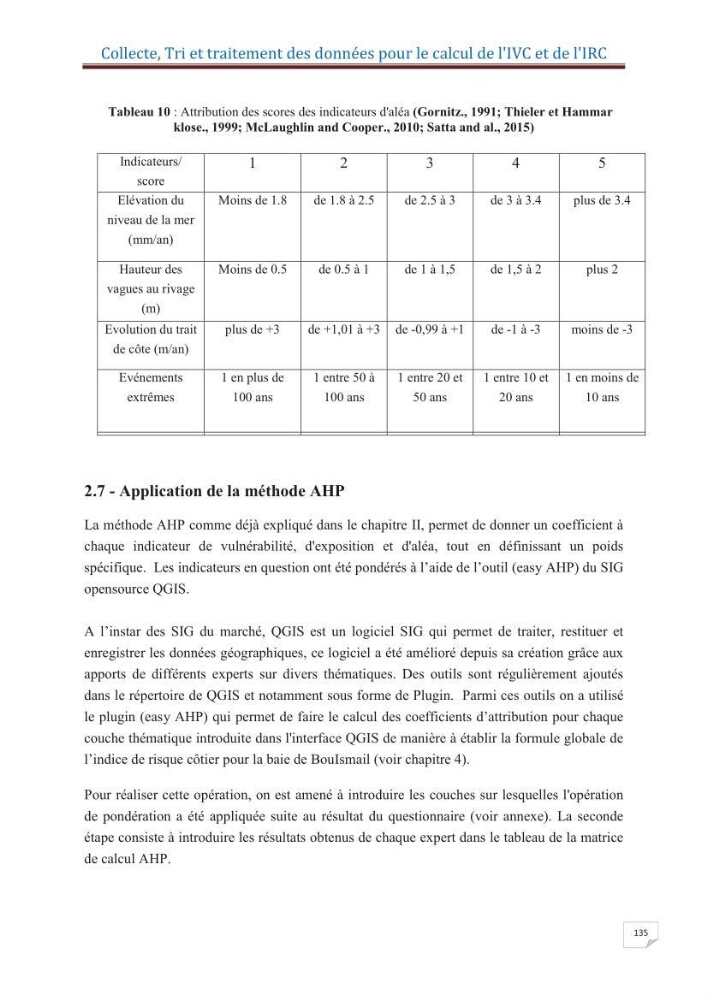 Indice de vulnérabilité et de risque côtier pour l\'évaluation du risque d\'érosin et de submerstion dans le littoral centre Algérien (cas de la baie de Bouismal )