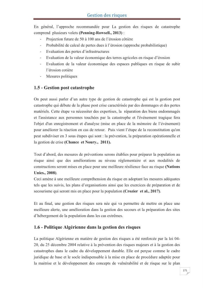 Indice de vulnérabilité et de risque côtier pour l\'évaluation du risque d\'érosin et de submerstion dans le littoral centre Algérien (cas de la baie de Bouismal )