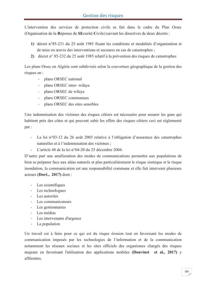 Indice de vulnérabilité et de risque côtier pour l\'évaluation du risque d\'érosin et de submerstion dans le littoral centre Algérien (cas de la baie de Bouismal )