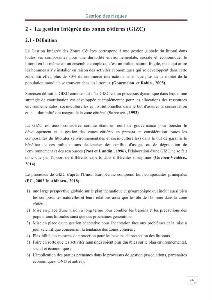 Indice de vulnérabilité et de risque côtier pour l\'évaluation du risque d\'érosin et de submerstion dans le littoral centre Algérien (cas de la baie de Bouismal )