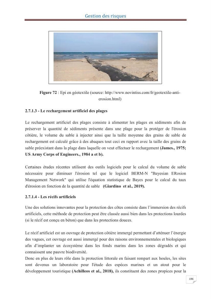 Indice de vulnérabilité et de risque côtier pour l\'évaluation du risque d\'érosin et de submerstion dans le littoral centre Algérien (cas de la baie de Bouismal )