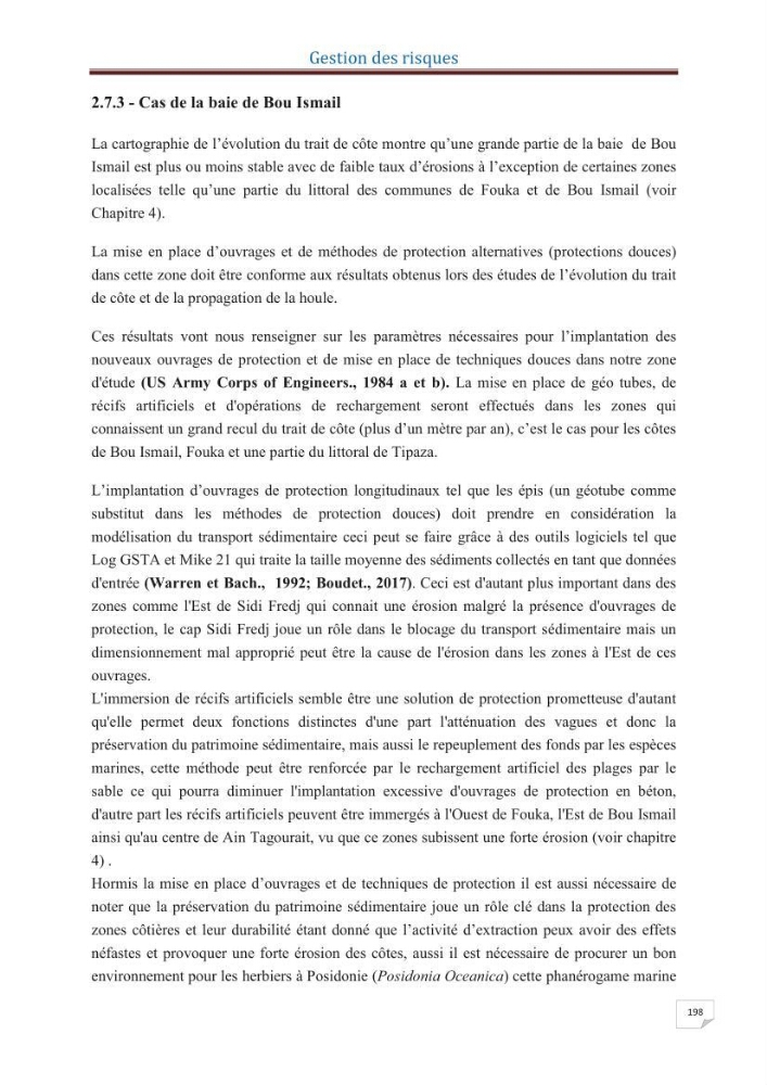 Indice de vulnérabilité et de risque côtier pour l\'évaluation du risque d\'érosin et de submerstion dans le littoral centre Algérien (cas de la baie de Bouismal )