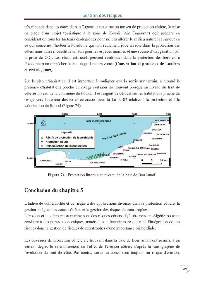 Indice de vulnérabilité et de risque côtier pour l\'évaluation du risque d\'érosin et de submerstion dans le littoral centre Algérien (cas de la baie de Bouismal )