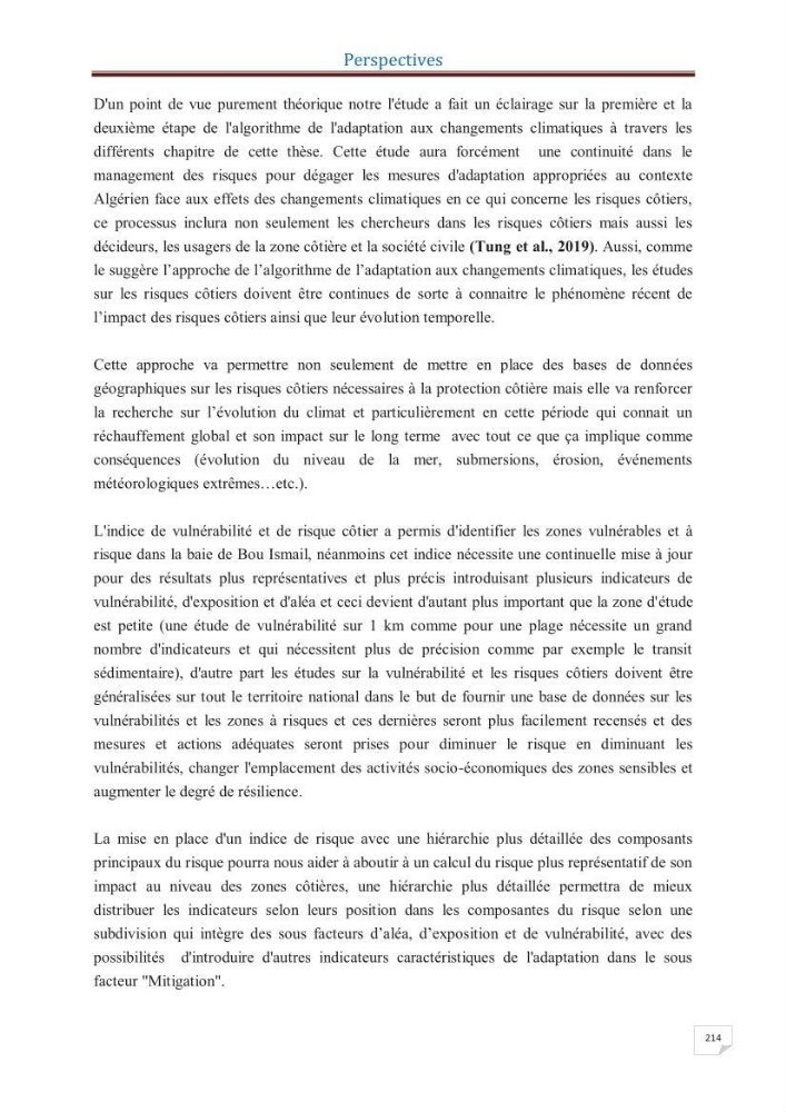 Indice de vulnérabilité et de risque côtier pour l\'évaluation du risque d\'érosin et de submerstion dans le littoral centre Algérien (cas de la baie de Bouismal )