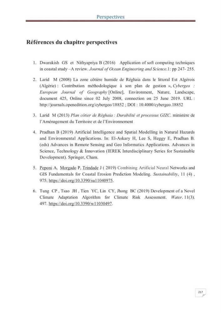 Indice de vulnérabilité et de risque côtier pour l\'évaluation du risque d\'érosin et de submerstion dans le littoral centre Algérien (cas de la baie de Bouismal )